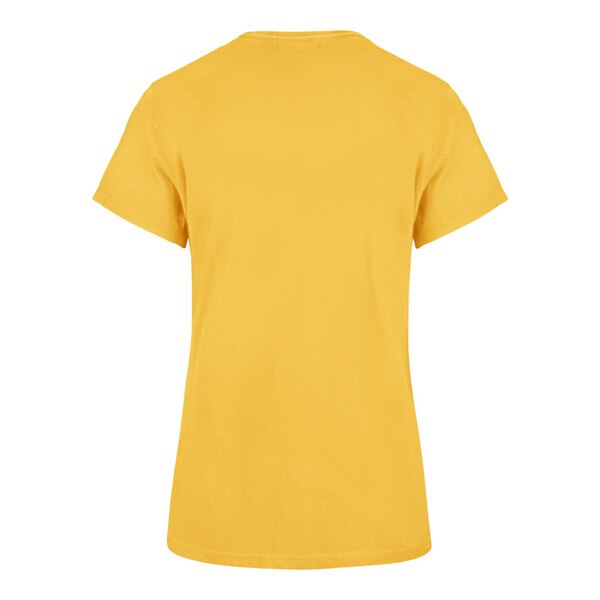 Back view of yellow women's t-shirt with solid color and short sleeves