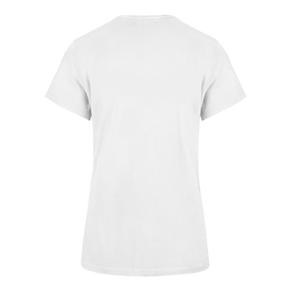 Back view of white women's t-shirt with solid color and short sleeves