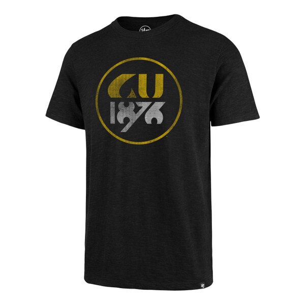 Black Colorado t-shirt featuring a vintage-style CU 1876 graphic inside a gold circle on the front