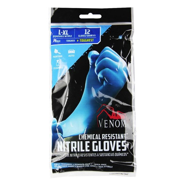 A twelve pack of disposable blue latex-free nitrile gloves.