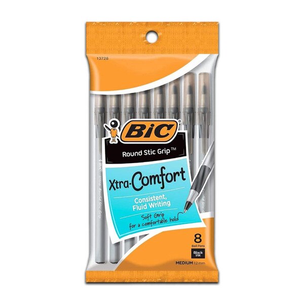 An eight pack of black xtra-comfort pens.