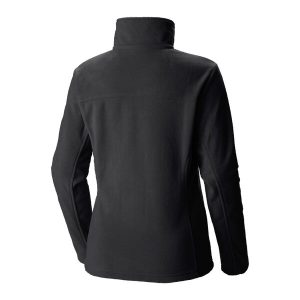 A black women's cut Columbia fleece full-zip jacket.
