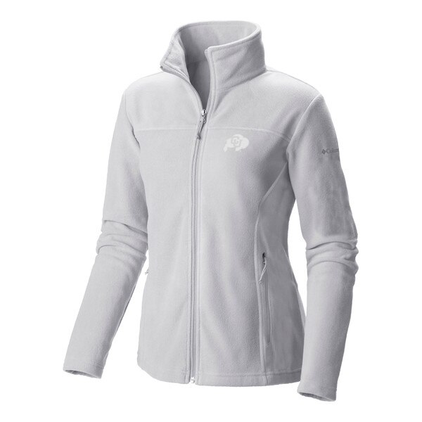 A white, full-zip jacket with the CU Buffalo logo embroidered in white on the left chest.