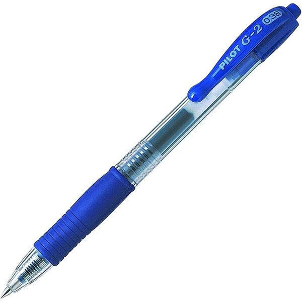 A blue, retractable Pilot pen.