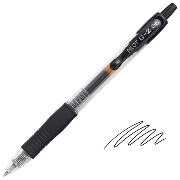 This is a Black, retractable gel pen with a black comfort grip.