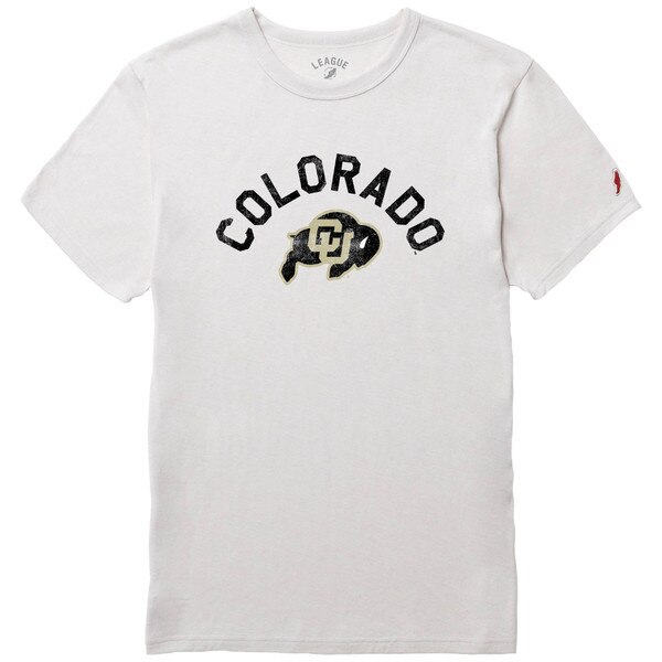 An ivory League victory falls short sleeve t-shirt with CU Buffalo logo and "COLORADO" arched above logo.