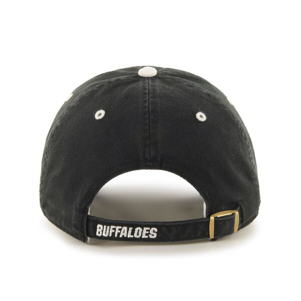 Back of black hat with white embroidered "Buffaloes" on the adjusting strap.