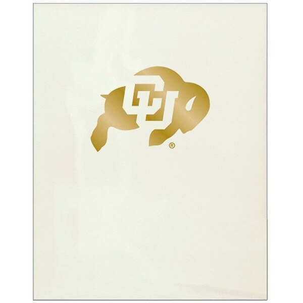 A white folder with a gold C-U Buffalo logo on the front.