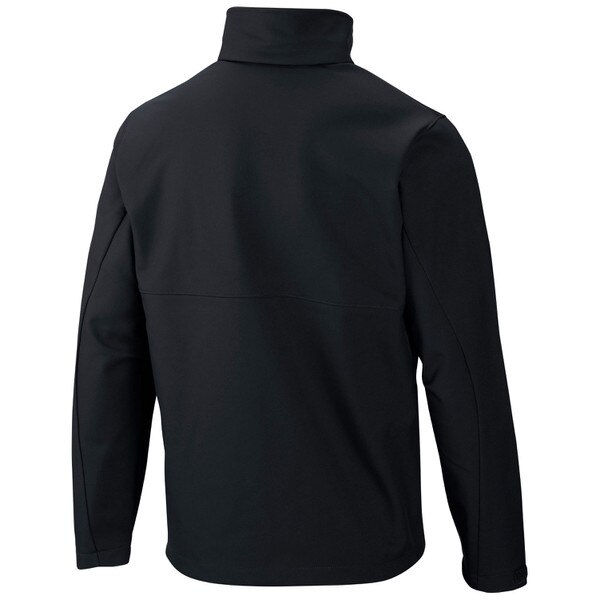 A plain black collared backing with no hood.