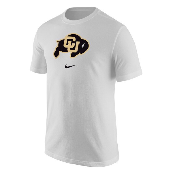 White t-shirt with the Cu buffalo logo and nike swoosh underneath.