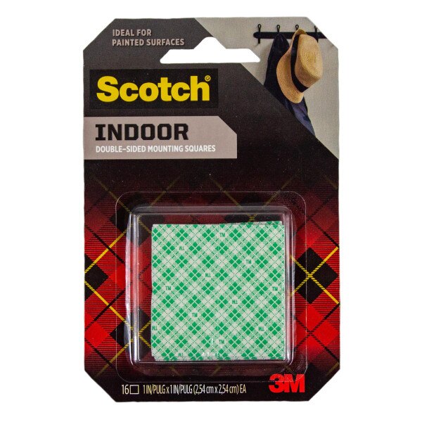 Scotch Indoor double-sided mounting squares, 1 inch by 1 inch, 16 count pack
