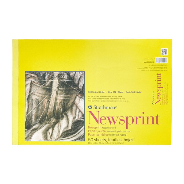 This is a newspaper style sketch pad with fifty white pages.