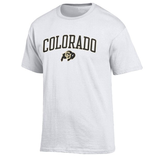 White t-shirt with 'Colorado' written out above the CU Buffalo logo.
