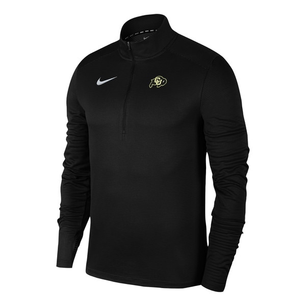 Black Nike quarter-zip pullover with CU Buffaloes logo on left chest and white Nike logo on right chest