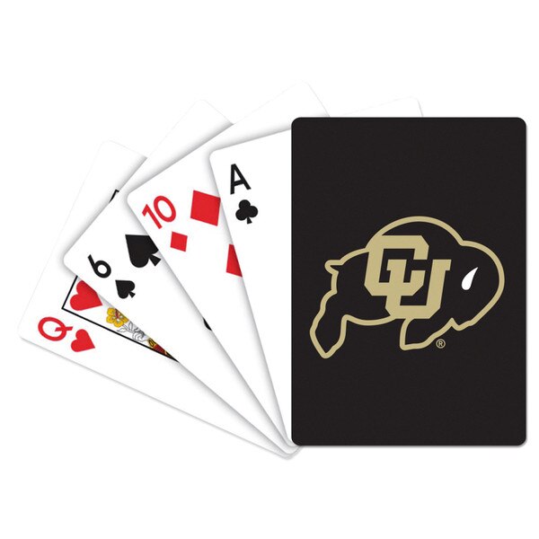 A baronet deck of playing cards with a C-U Buffalo logo on the other sides of each card.