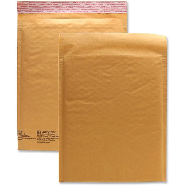 A cushioned gold bubble mailer.