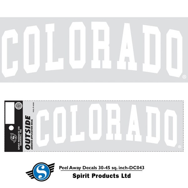 A white-grey arched colorado decal with the letters cut-out.