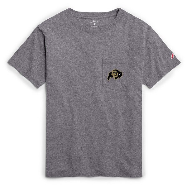 A gray League all-american short sleeve t-shirt with CU Buffalo logo on left chest pocket.
