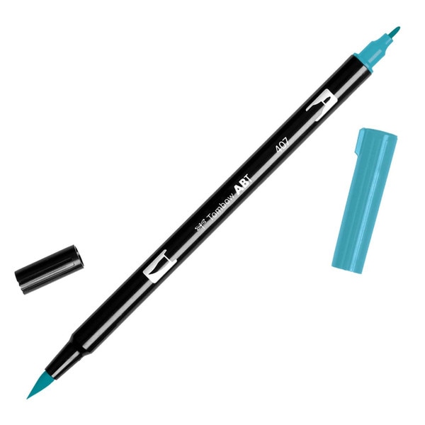 This is a dual-end black body marker pen with both fine point and brush-like tips. The marker is a teal blue color.