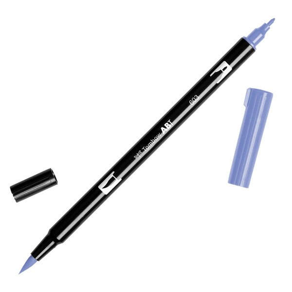 This is a dual-end marker pen with both fine point and brush-like tips. The marker is a periwinkle color.