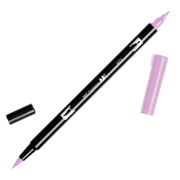 This is a dual-end marker pen with both fine point and brush-like tips. The marker is a pink slash purple color.