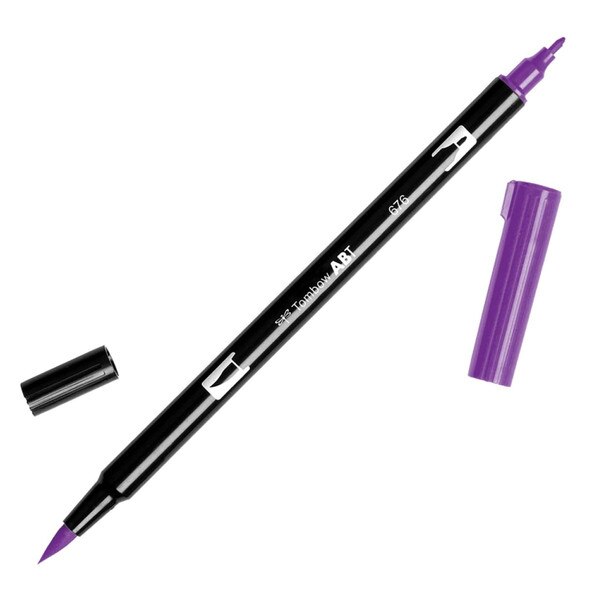 This is a dual-end marker pen with both fine point and brush-like tips. The marker is a traditional purple color.