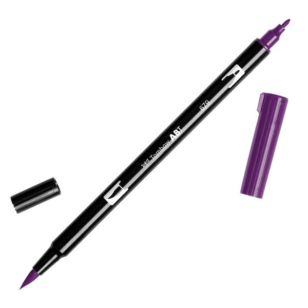 This is a dual-end black body marker pen with both fine point and brush-like tips. The marker is a dark purple color.