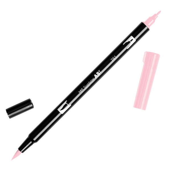 This is a dual-end black body marker pen with both fine point and brush-like tips. The marker is a light pink color.