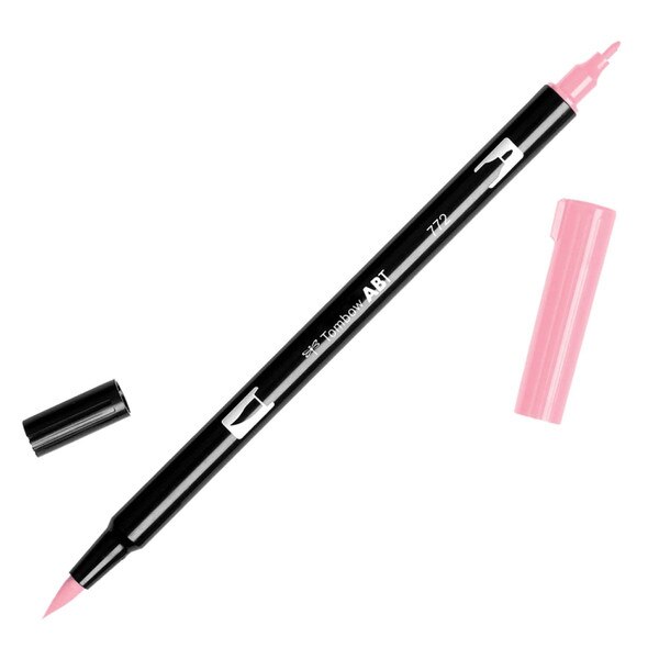 This is a dual-end marker pen with both fine point and brush-like tips. The marker is a baby pink color.