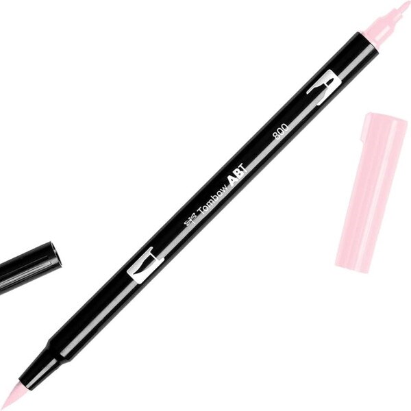 This is a dual-end marker pen with both fine point and brush-like tips. The marker is a baby pink color.