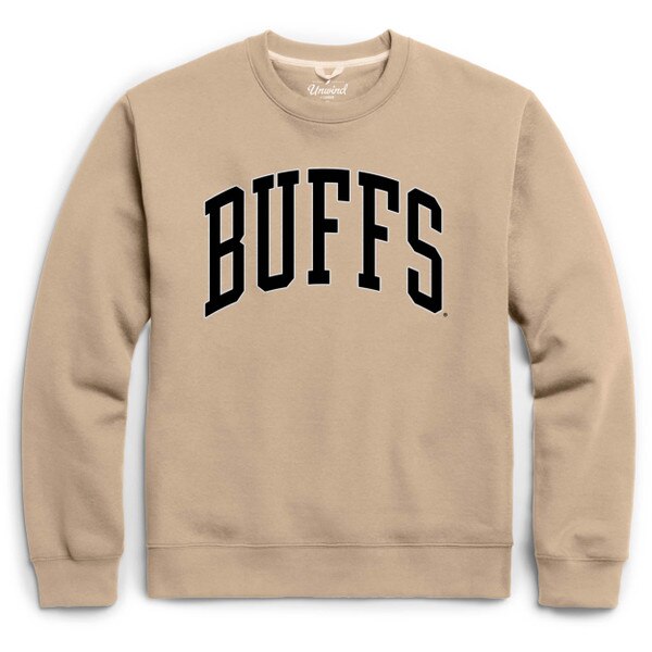 A Vegas Gold crewneck with black Buffs writing.