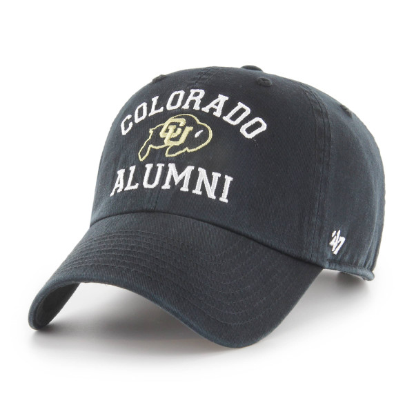 A dark gray hat with embroidered Colorado Alumni lettering in white, and an embroidered C-U Buffalo logo.