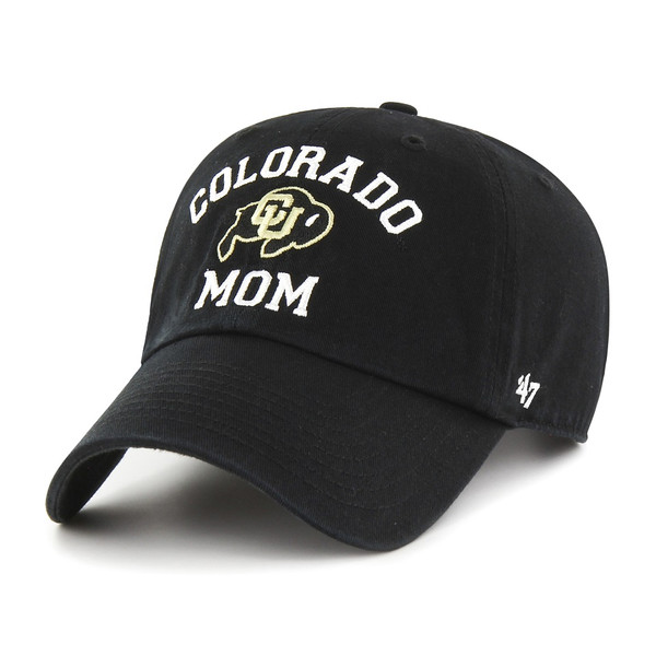 A black Colorado Mom hat with embroidered lettering and a C-U Buffalo logo.