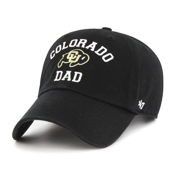 A black Colorado Dad hat with embroidered lettering and a C-U Buffalo logo.