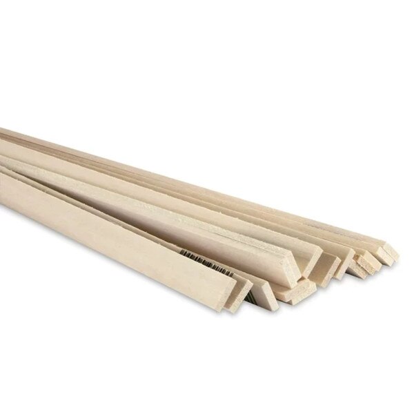 A few pieces of brown basswood that are one eighth inch by one half inch by twenty four inches.