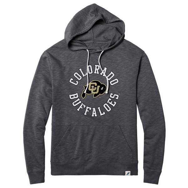 A dark gray hoodie with Colorado Buffaloes in circled lettering around a C-U Buffalo logo.