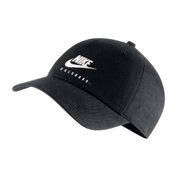 Front view of black Nike hat with white Nike logo and Colorado text