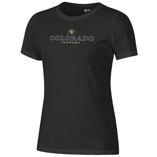 A black short sleeve T-shirt, proudly displaying "Colorado Grandma" with a CU Buffalo logo.
