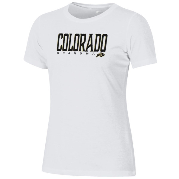 A white short sleeve T-shirt, proudly displaying "Colorado Grandma" with a CU Buffalo logo.