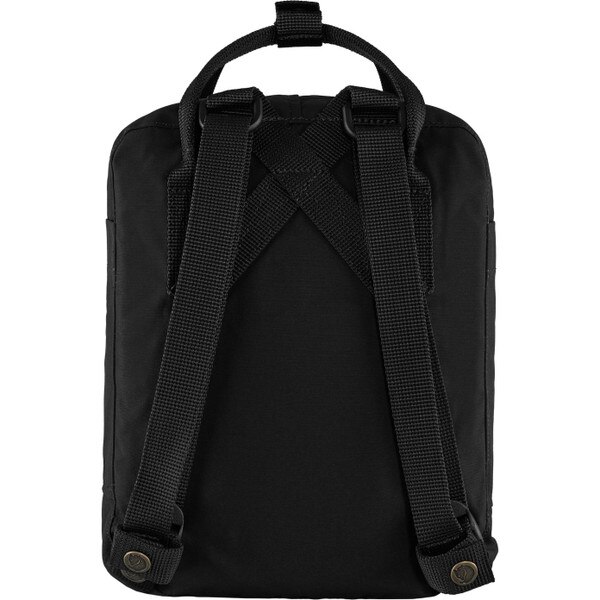 The back of the black Fjallraven mini backpack.