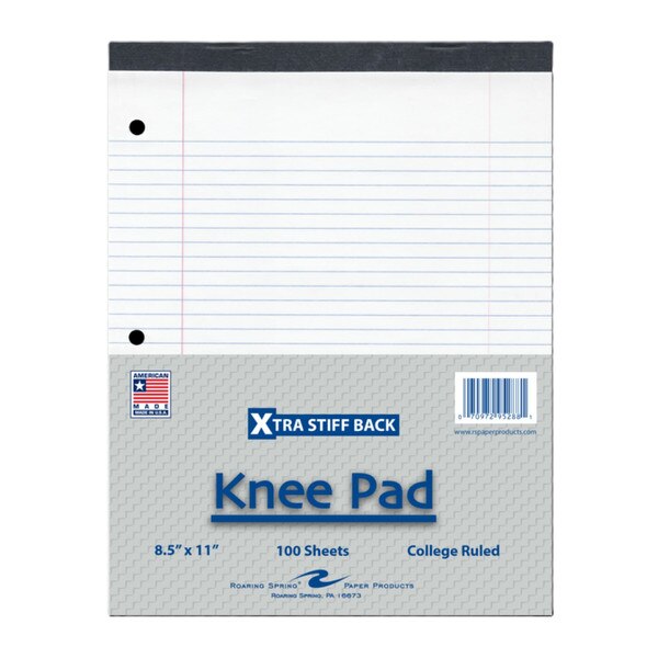An eight by eleven inch knee pad with one hundred sheets of paper.