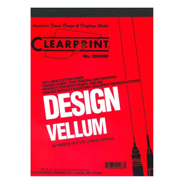 A close up of the red cover page of the vellum pad.