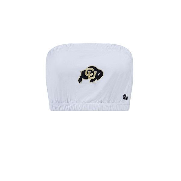 A white bandeau with and embroidered C-U Buffalo logo on the center front.