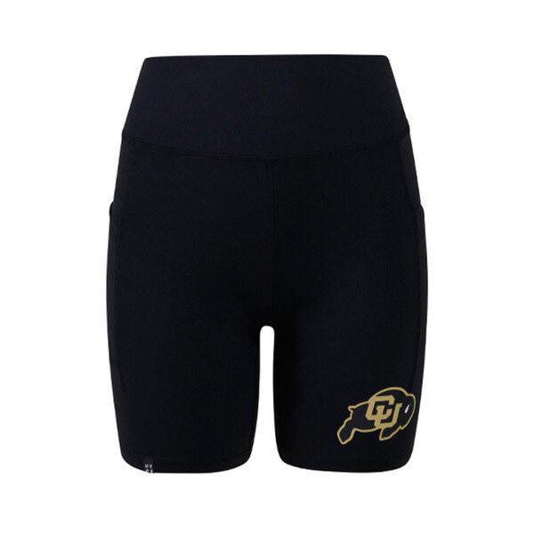 Black Hype and Vice biker shorts with the CU Buffalo logo on the left leg.