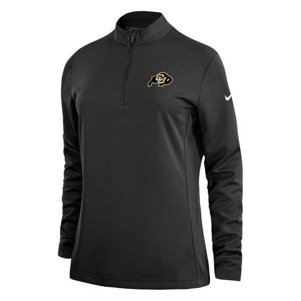 A black, half zip jacket with the iconic CU Buffalo logo on the left chest and a white Nike logo on the left sleeve.