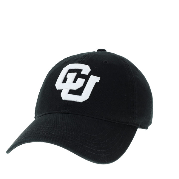 A black baseball hat with the interlocking CU logo embroidered in white thread.