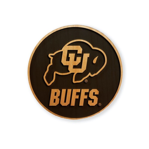 This is a woody brown magnet. The rim, logos, and text are a lighter shade of brown while the background is a deeper brown.