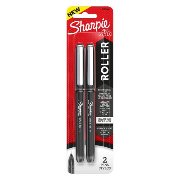A package of two black needle point sharpies.