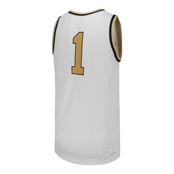 Back view of white Colorado Buffaloes basketball jersey with gold number 1