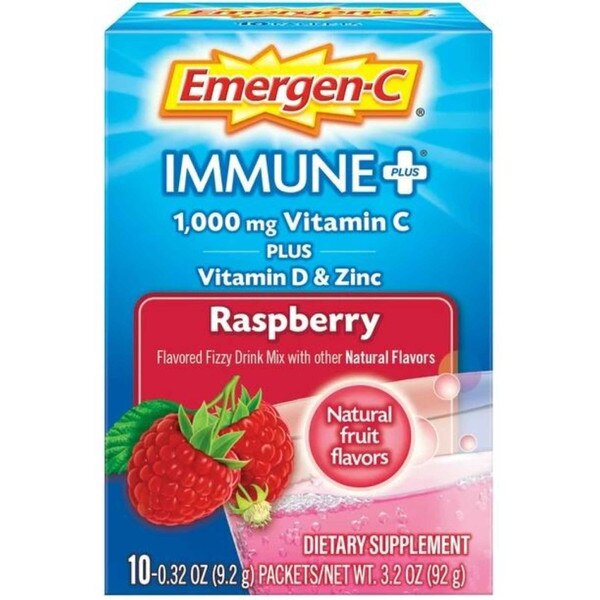 A ten serving box of raspberry Emergen C.